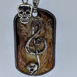 Music note and Skulls Dog Tag Necklace